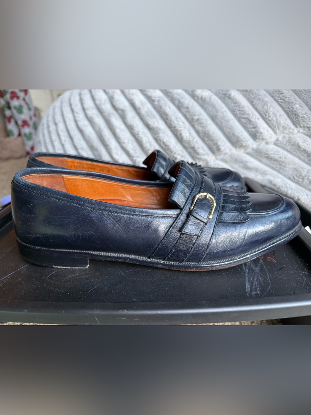 Pitti Shoes Firenze Handmade in Italy Navy Blue Men’s Leather Loafers Size 10M